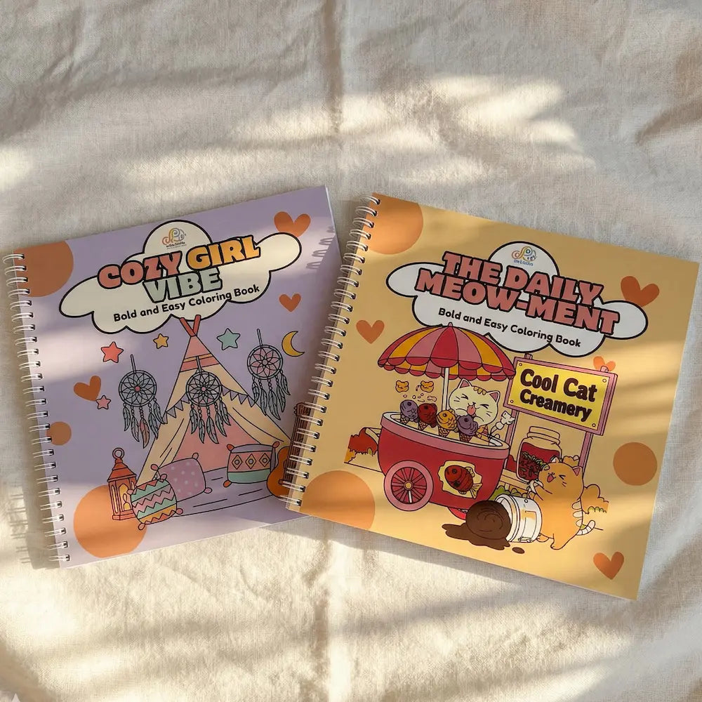 The Cozy Cutie Duo - Cozy Girl Vibe & The Daily Meow-ment bold and easy coloring book