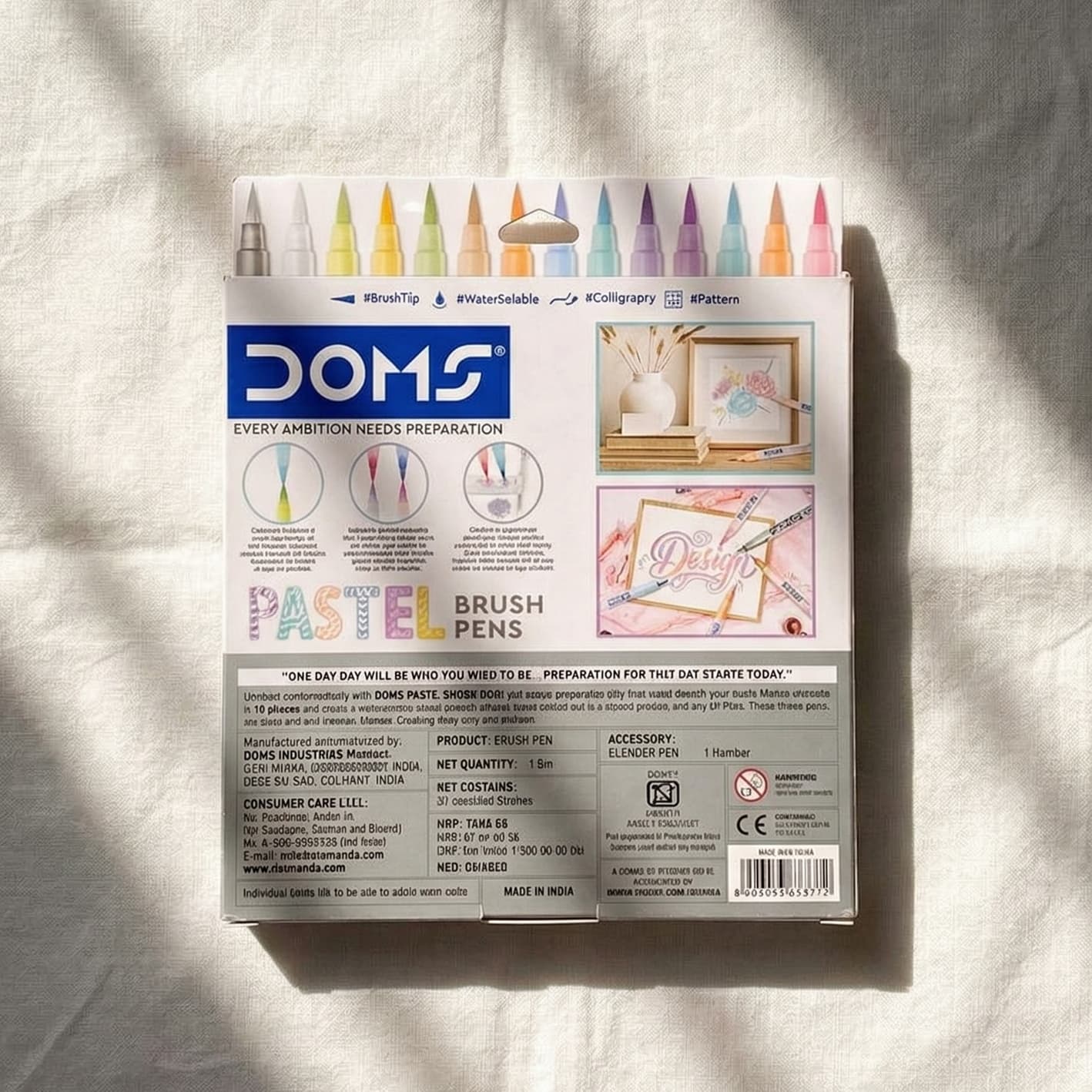 DOMS Super Soft Tip Pastel Shades Brush Pen Set | 12 Pastel Shades + 1 Silver Shade + 1 Blender