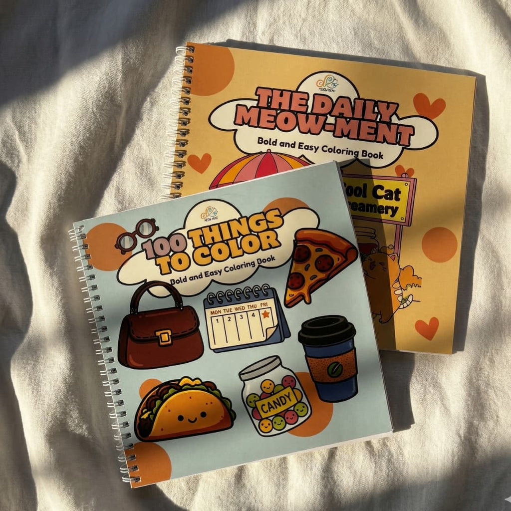 Paws & Pause Set - 100 Things to Color & the Daily Meow-ment Bold and Easy Coloring Book